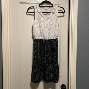 Sleeveless Loft black and white polka dot dress in size 4 PETITE